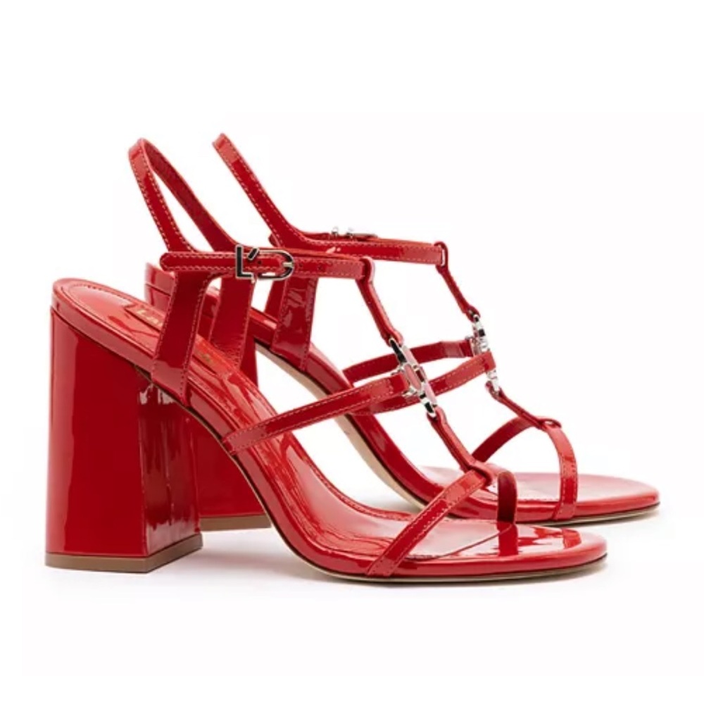 NWOB Larroude Red Patent Strappy Hanna Heeled Sandals